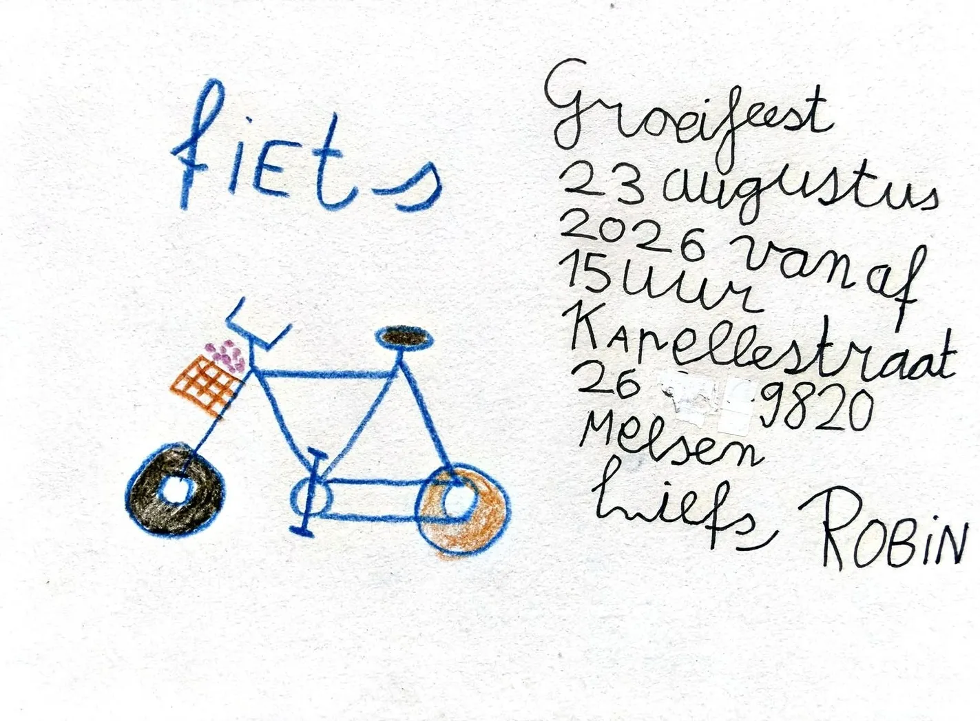 De handgetekende uitnodiging voor het groeifeest.